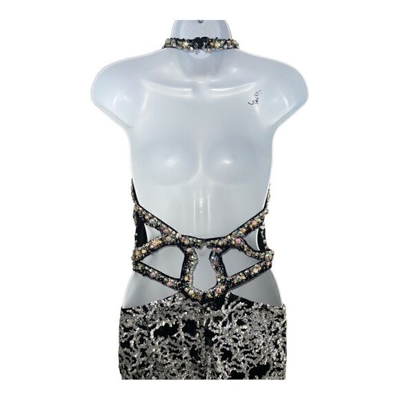 KISS KISS Formal Mary’s Bridal Mermaid Silver Crystal Maxi Dress Size 8. - Picture 6 of 10